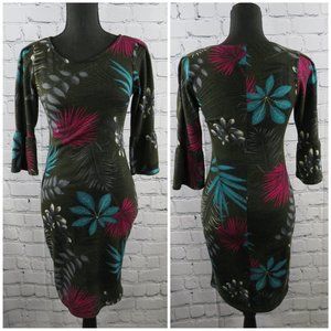 Women's Print Dress with Bell Cap Sleeves